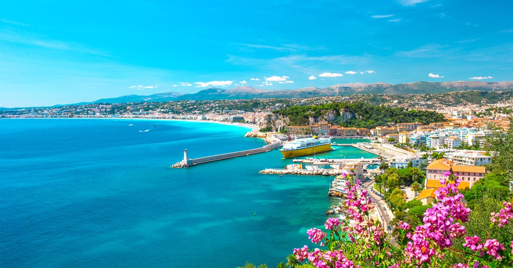 Cote d'Azur France. View of luxury resort and bay of French riviera - Villefranche-sur-Mer is situated between Nice city and Monaco. Mediterranean Sea