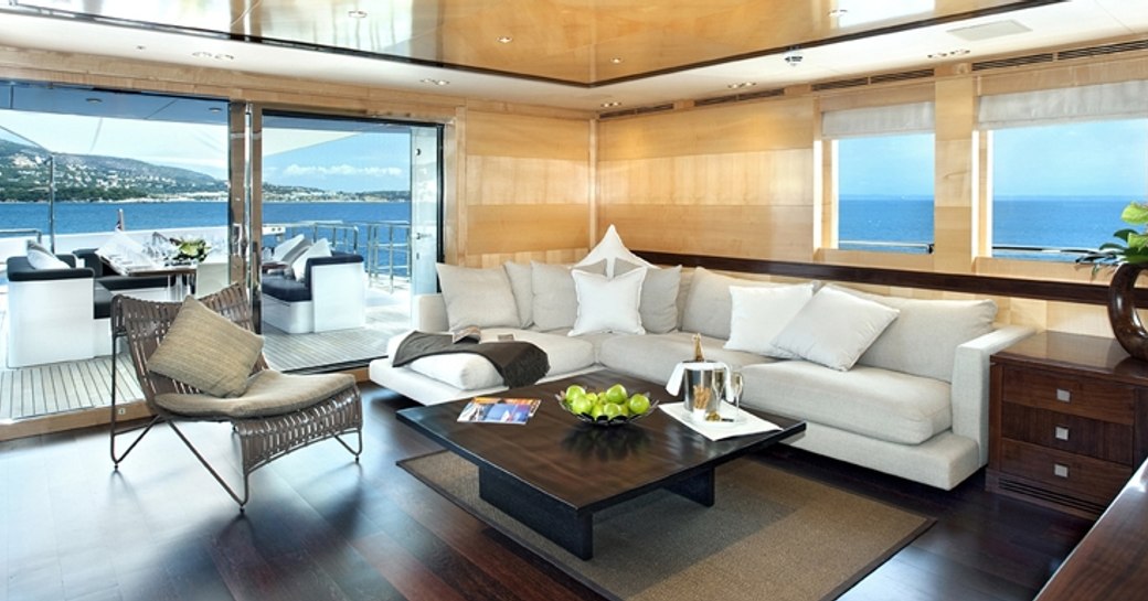 The main salon of luxury yacht Christina G