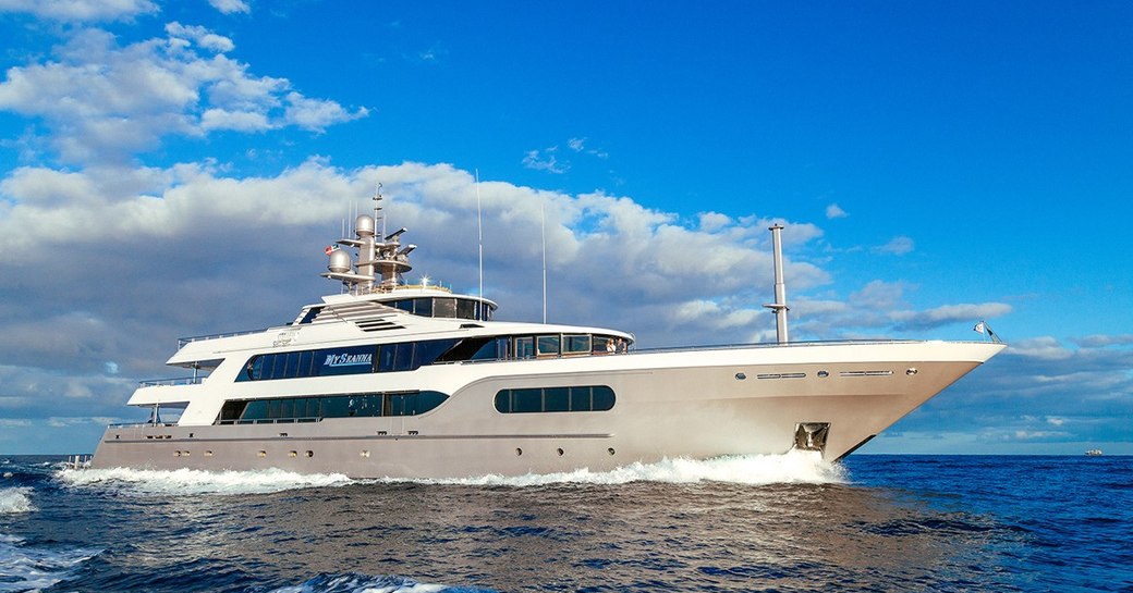 superyacht My Seanna cuts through the water on a Mediterranean charter vacation