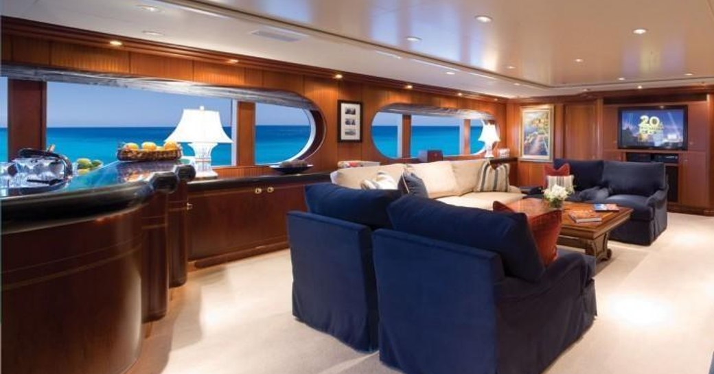 The main salon of luxury yacht Never Enough