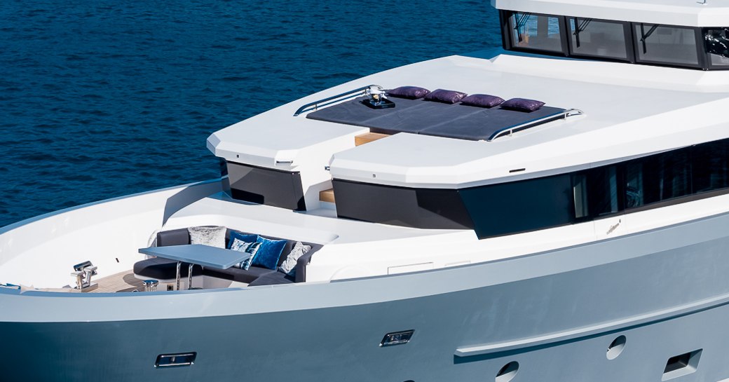 Sundeck on motor yacht Cinquanta 50 with large sunpads