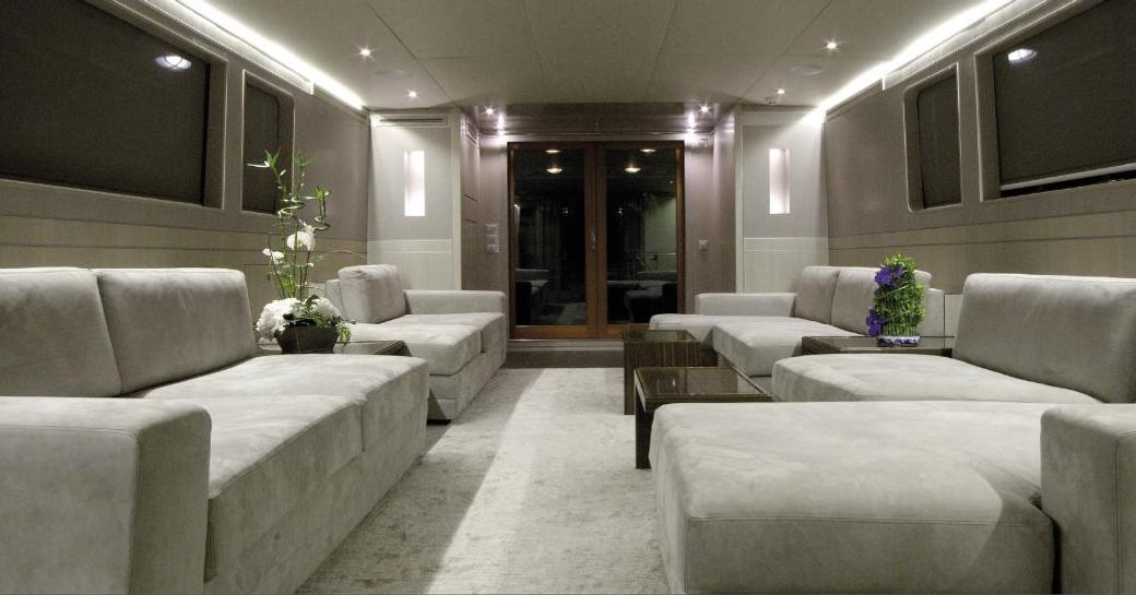 The modern main salon of motor yacht XIPHIAS