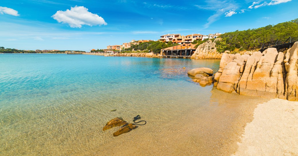 lovely seascape of sandy beach and clear in sardinia, with mediterranean coastlines