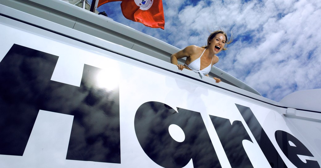 Woman on the deck of luxury yacht HARLE