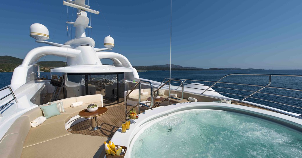 The Jacuzzi of superyacht 'Mine Games' looking out on the ocean