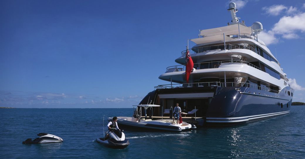 Water toys deployed adjacent to charter yacht AMARYLLIS