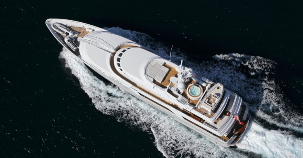 superyacht Deep Blue II cuts through the water on a Mediterranean yacht charter