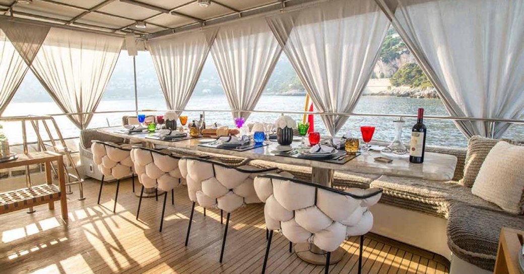 Dining arrangement on superyacht ZULU