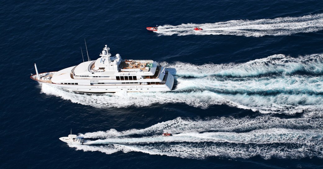 Feadship superyacht PEGASUS whilst underway with tenders