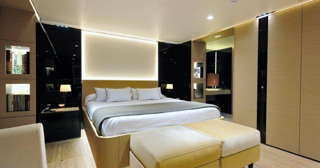 Plush bedroom onboard motor yacht Bertona III