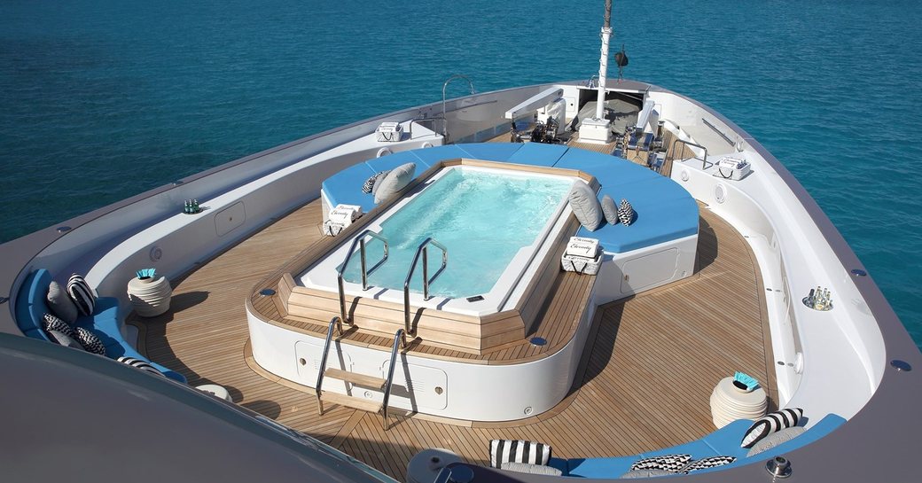 Overhead view of deck Jacuzzi onboard charter yacht ETERNITY
