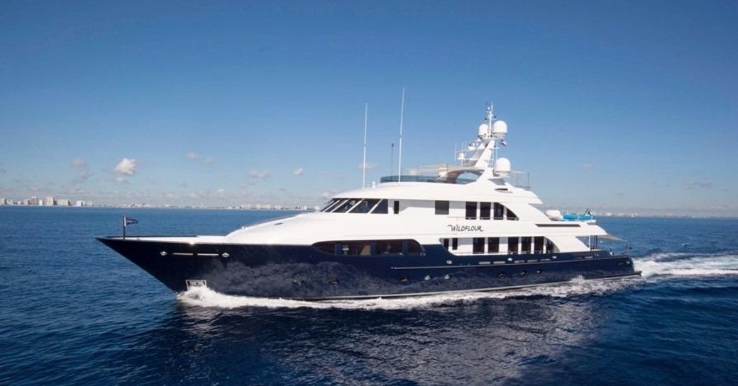 A running shot of luxury yacht WILDFLOUR