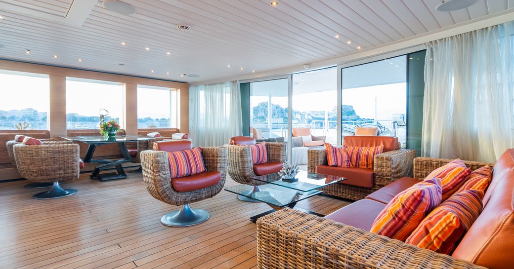 Main salon onboard charter yacht SERENITY