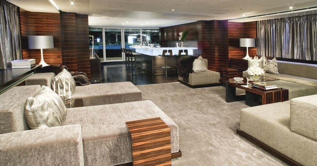 modern art deck styling in the sensuous main salon of superyacht INCEPTION