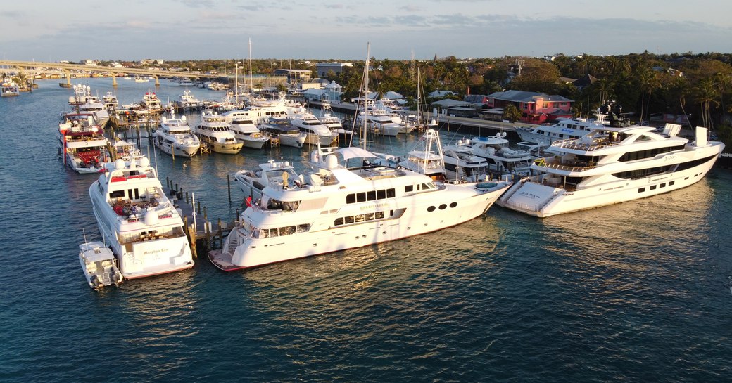 yachts at bay street marina during bahamas charter show