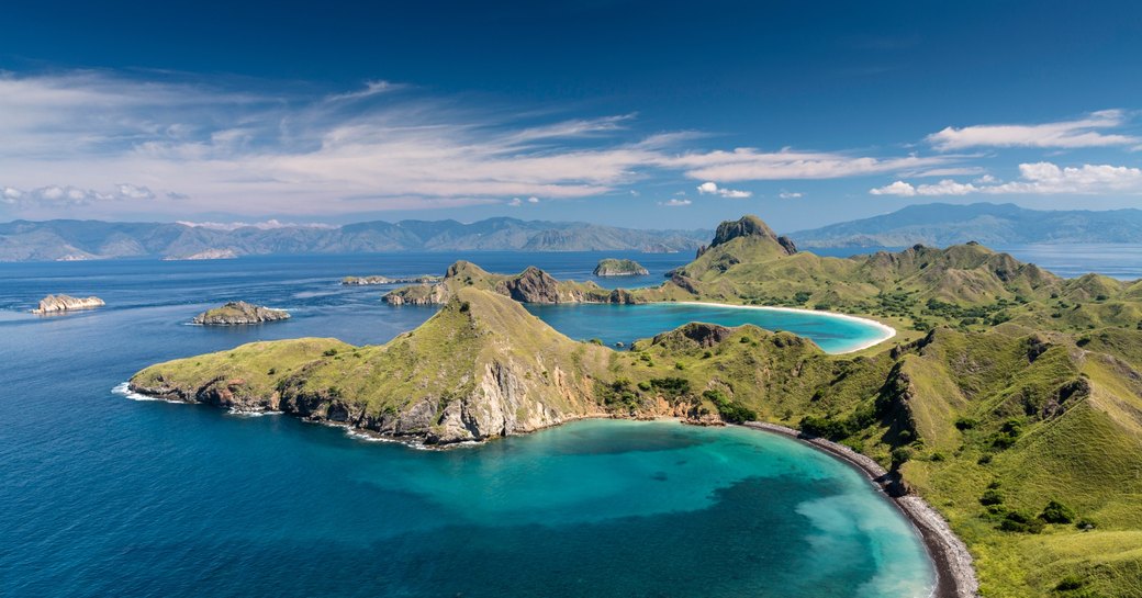 dramatic coastal landscape of Flores, an island that makes up part of the Komodo National Park in Indonesia