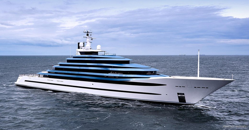 profile shot of luxury yacht kaos, formerly known as jubilee