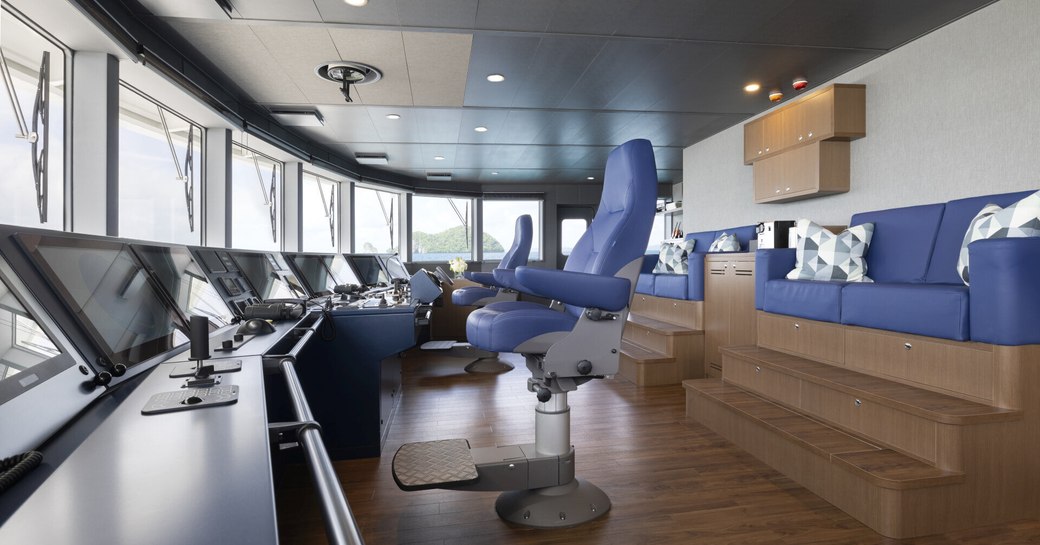 The bridge onboard charter yacht WAYFINDER