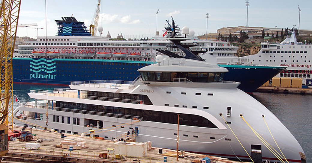 Olivia O superyacht at Palumbo shipyard in Malta