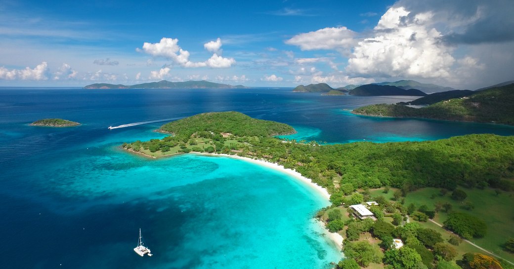 us virgin islands as seen from above, blue sea and green land