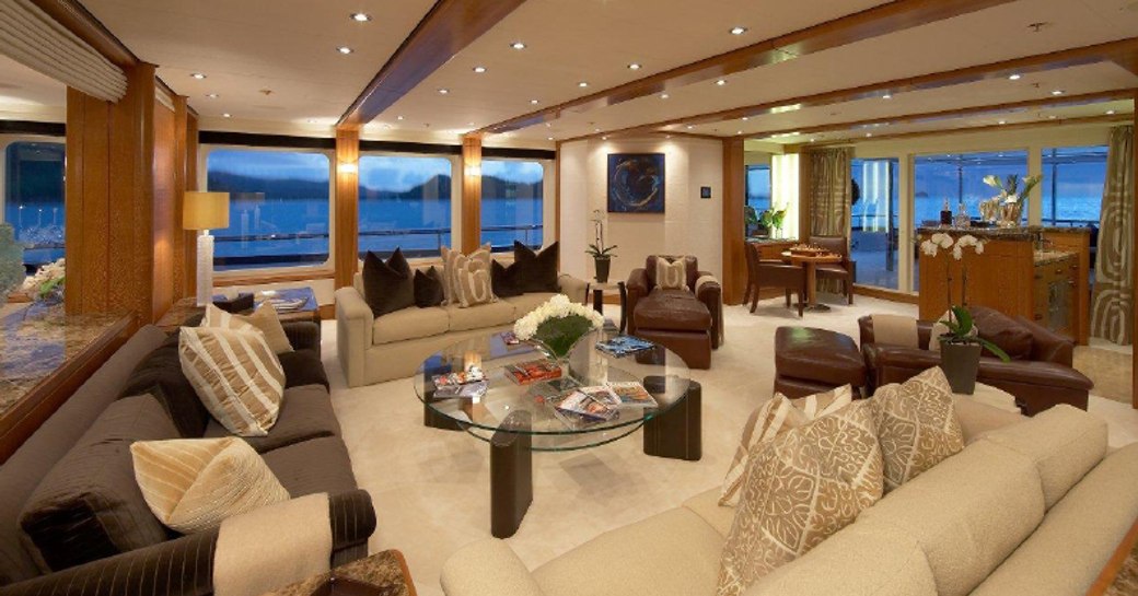 The main salon on the newly renamed superyacht 'Ice Angel'