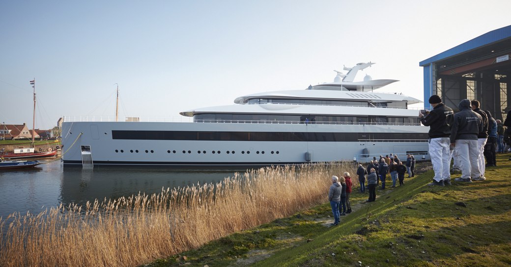 moonrise luxury yacht leaving shed