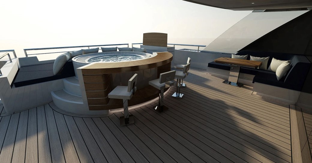 Alfresco deck and jacuzzi on luxury yacht SOARKING 