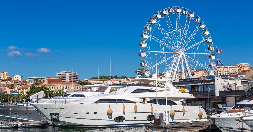 Motor yacht charter berthed in Vieux Port, Cannes