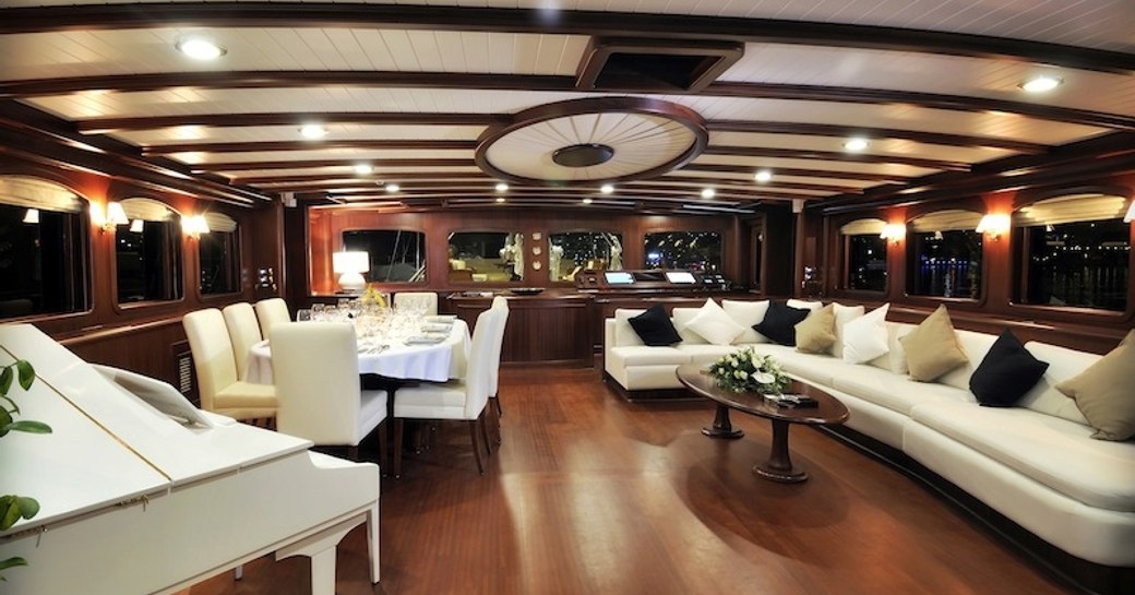 Saloon on board charter yacht REGINA