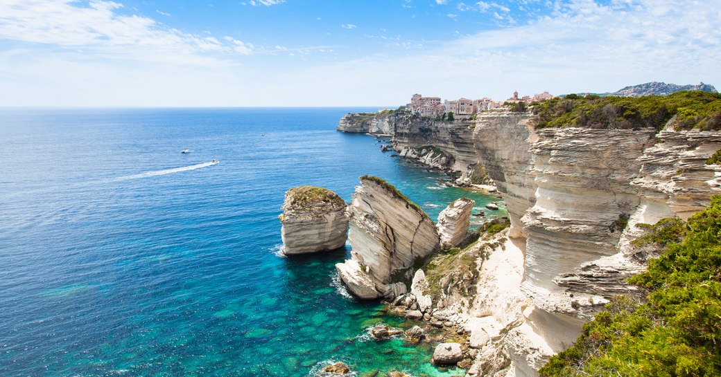 View of Bonifacio old town built on top of cliff rocks