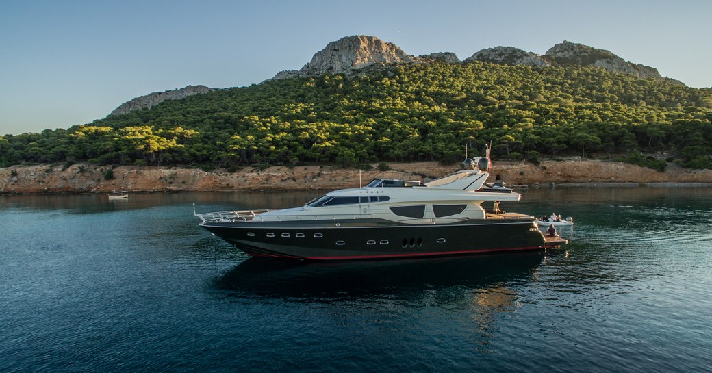 Superyacht this is mine profile shot at anchor in Greece