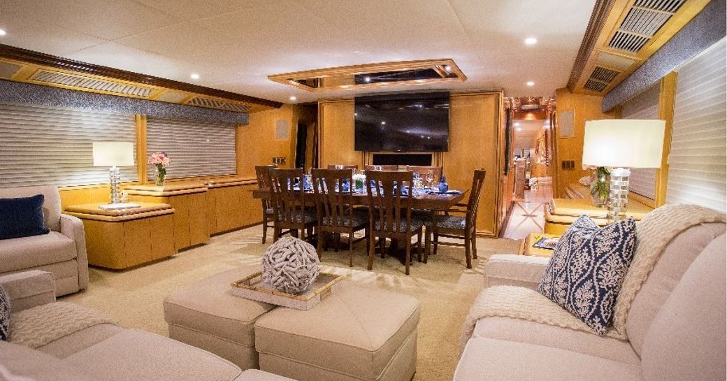 The main salon of luxury yacht Kelly Anne