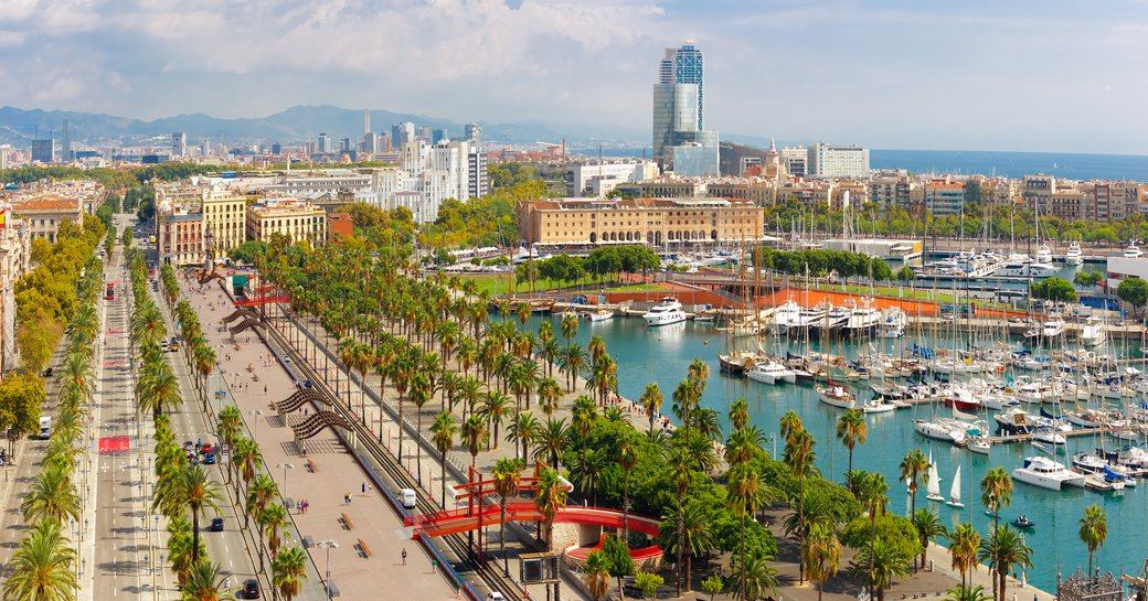 Elevated view of Marina Port Vell, Barcelona