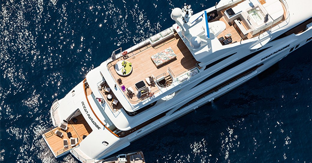 Aerial shot of the motor yacht Ocean Paradise  