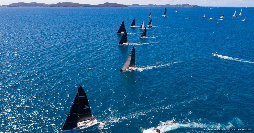 boats on the water in the bvi competing in regatta 