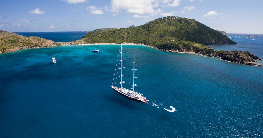 superyacht PANTHALASSA anchored in the Caribbean on a luxury yacht charter