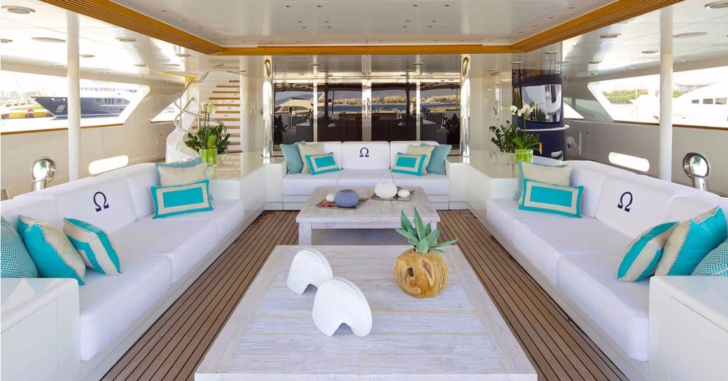 Exterior seating on superyacht O'MEGA