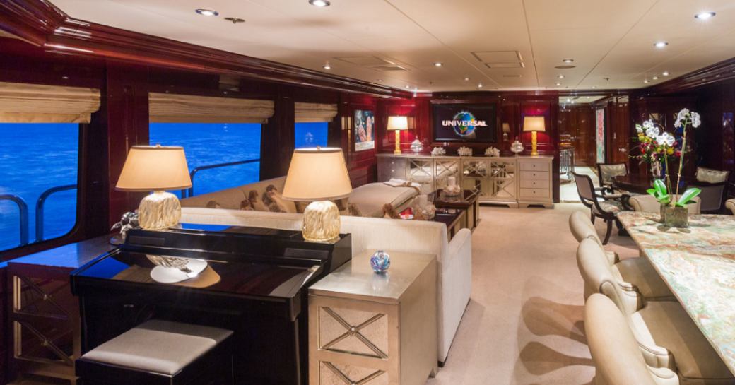 sophisticated skylounge on board superyacht Lady Joy