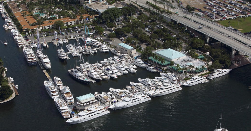 superyachts lined up for FLIBS 