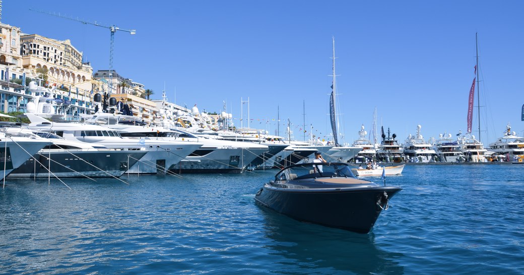 Tender cruises around the marina at Monaco Yacht Show