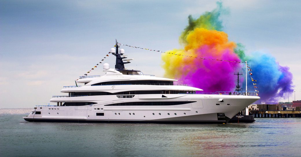 The colourful launch of CRN superyacht Cloud 9