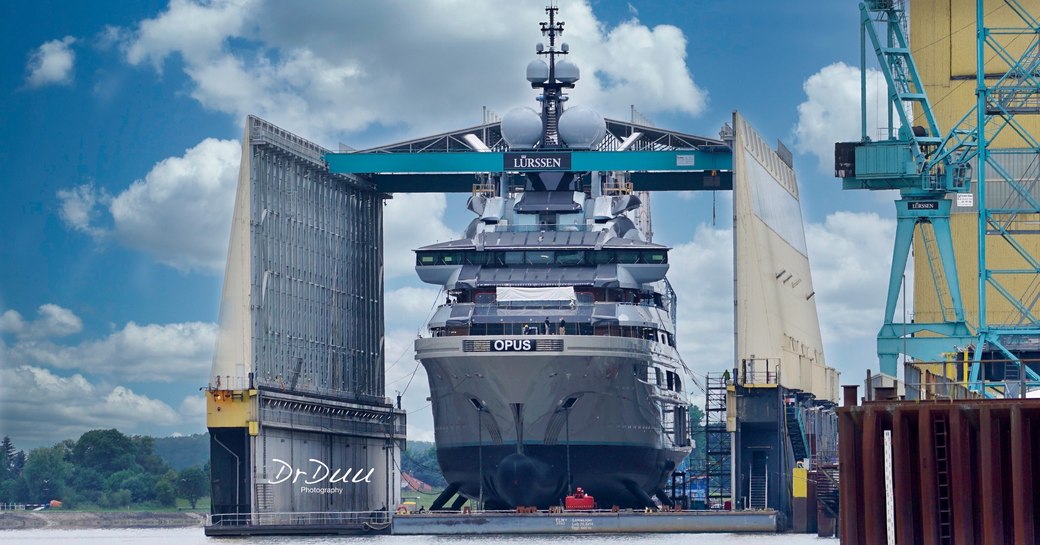 superyacht redwood or opus leaving dry dock