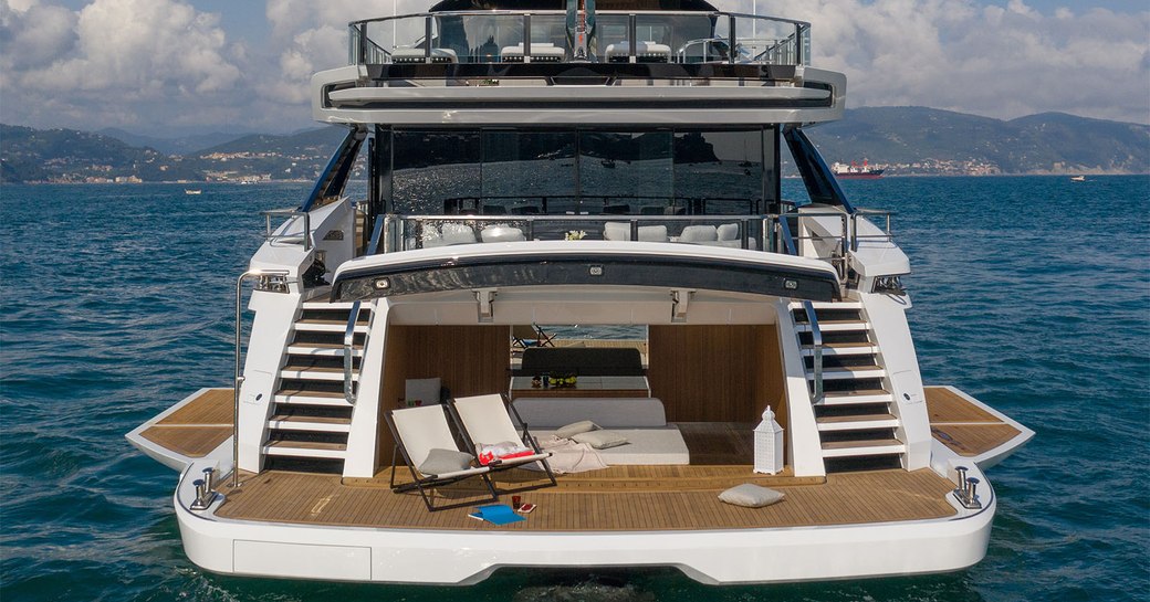 beach club and swim platform on superyacht MA