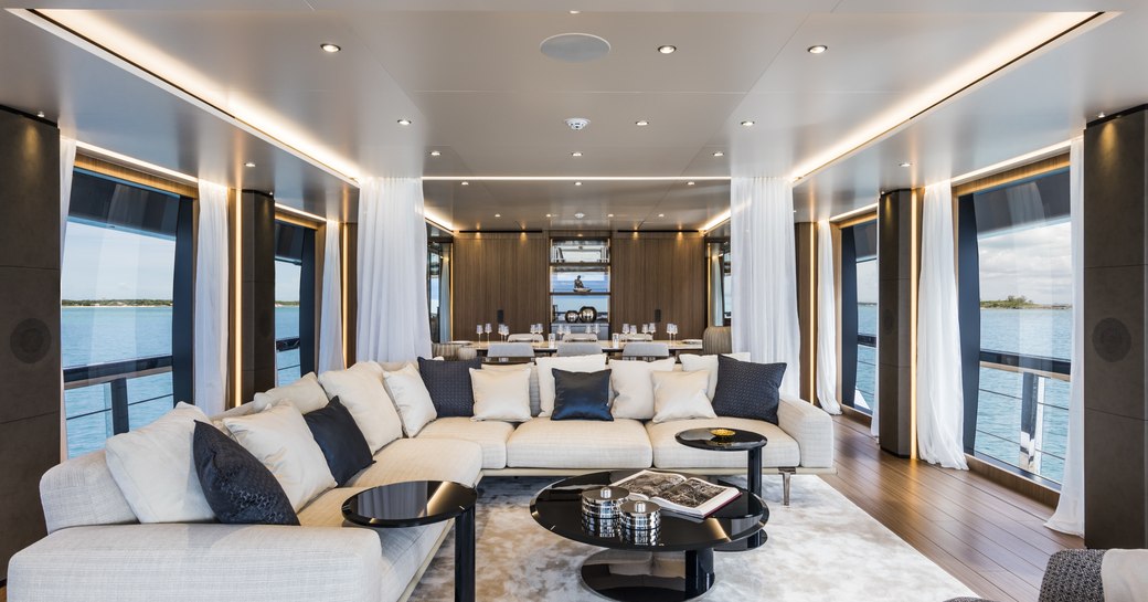 main salon on superyacht vista blue