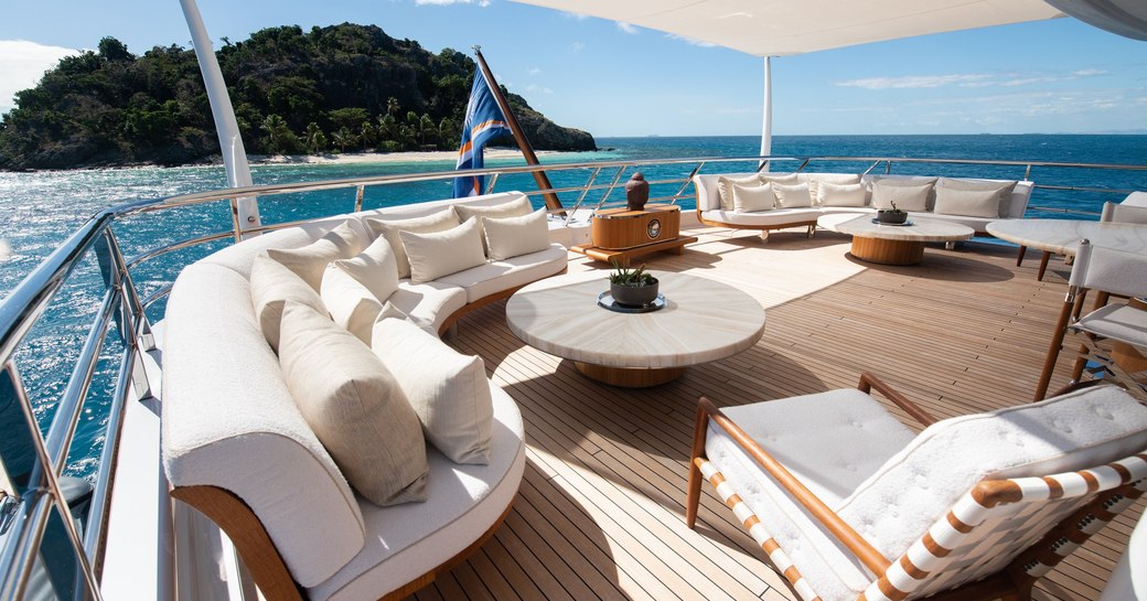 superyacht driftwood al fresco relaxing area 