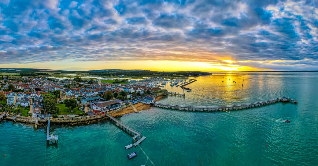 Aerial panoramic view of Yarmouth on the isle of Wight, UK