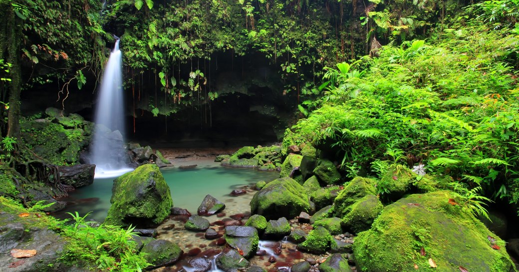 waterfall we came across whilst hiking on our Dominica luxury yacht charter  