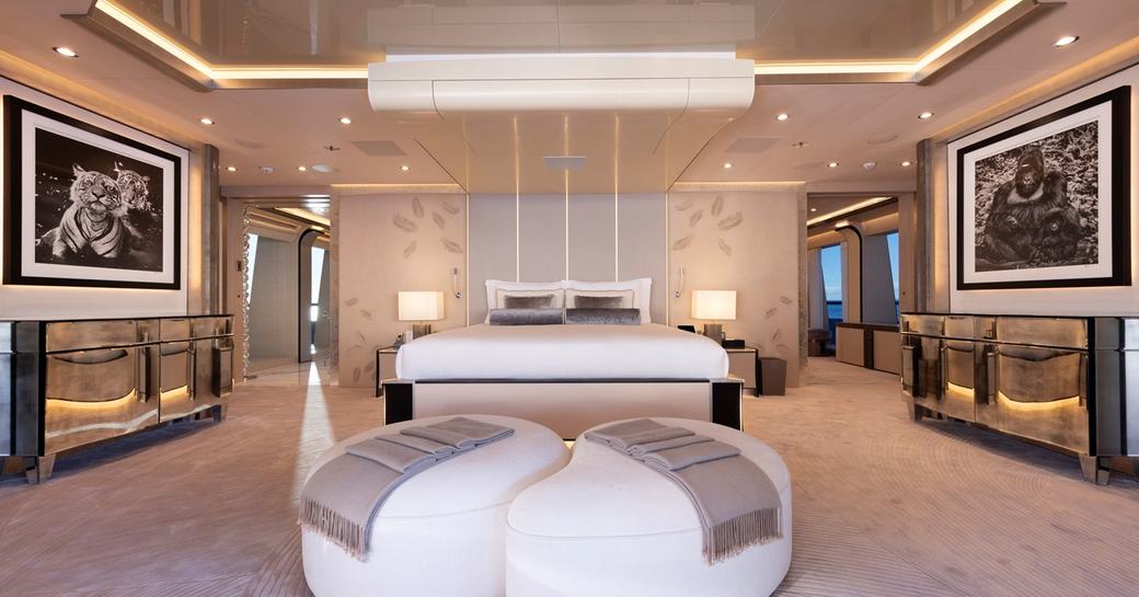 Master cabin with central berth onboard charter yacht LUNA