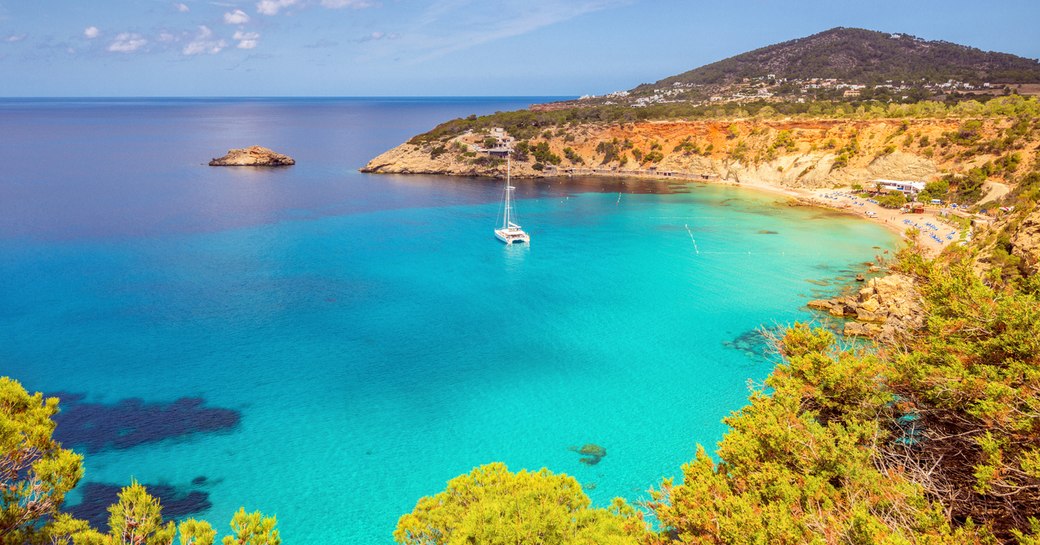 clear blue sea in sheltered bay in ibiza