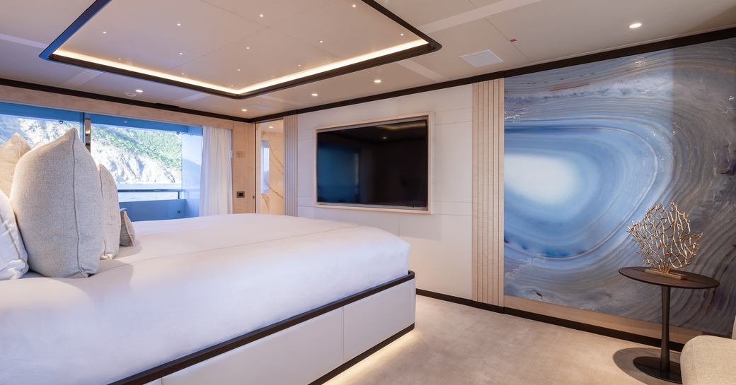 Master cabin onboard charter yacht MINE GAMES